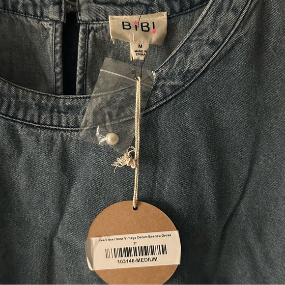 Free people- Bibi Denim Pearl Detail Mini Dress- Womens Size M #510-10 - Picture 6 of 14